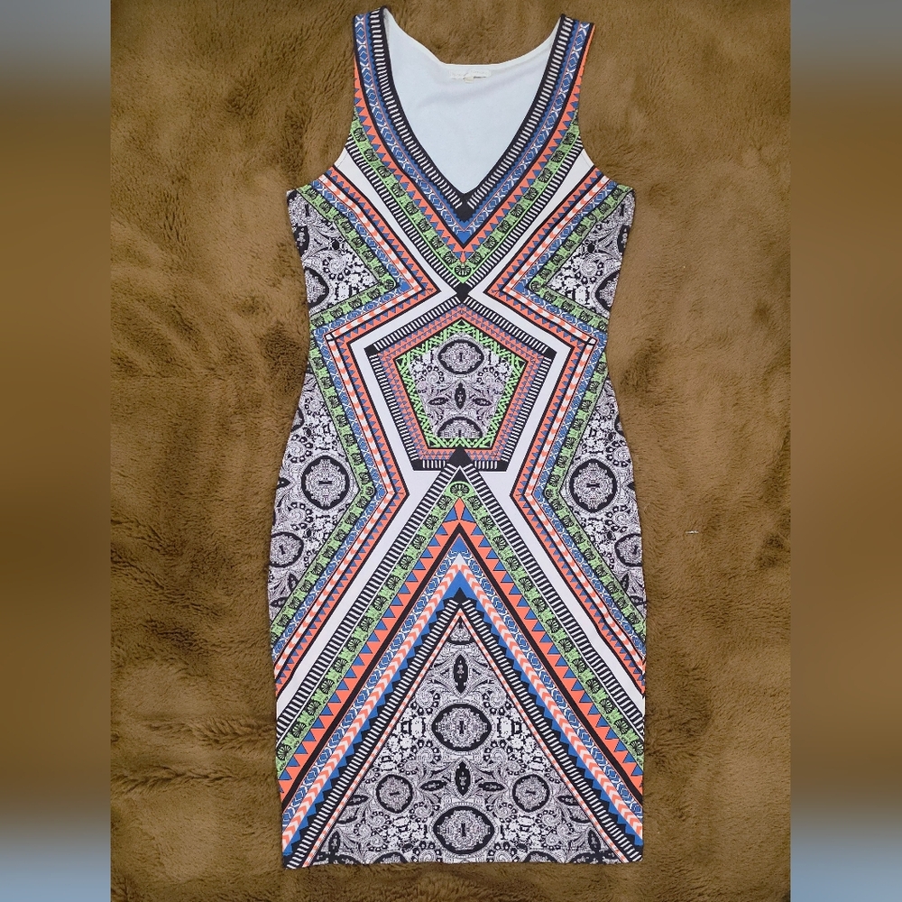 Jealous Tomato, womens (L), Multicolor Geometric Midi Dress